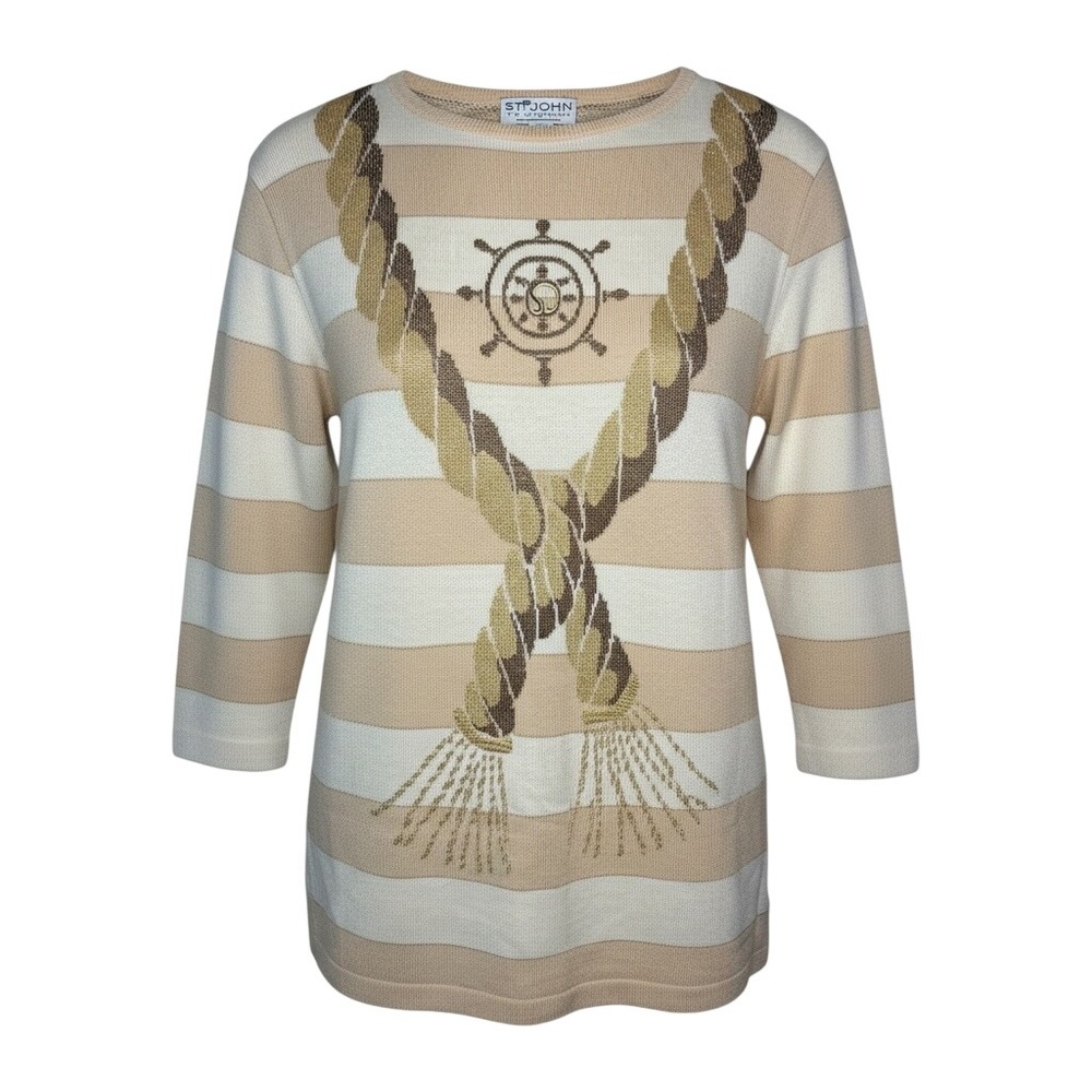 Vintage St. John Collections Santana Striped Nautical Rope Knit Sweater Medium